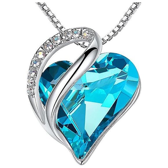 Necklaces for Women, Infinity Love Heart , December-Aquamarine Blue